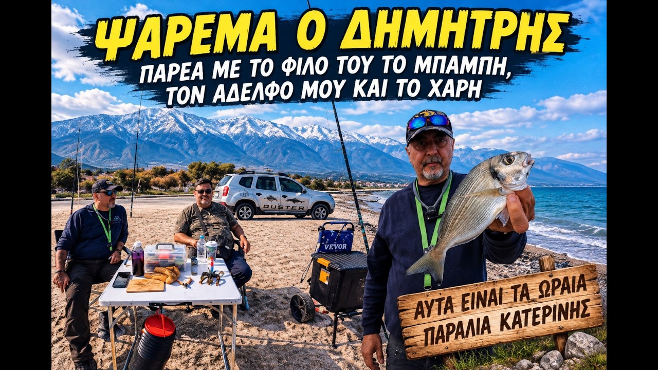 ψάρεμα ο δημήτρης παραλία κατερίνης παρέα με το φίλο τον μπάμπη με τον αδελφό μου και το χάρη