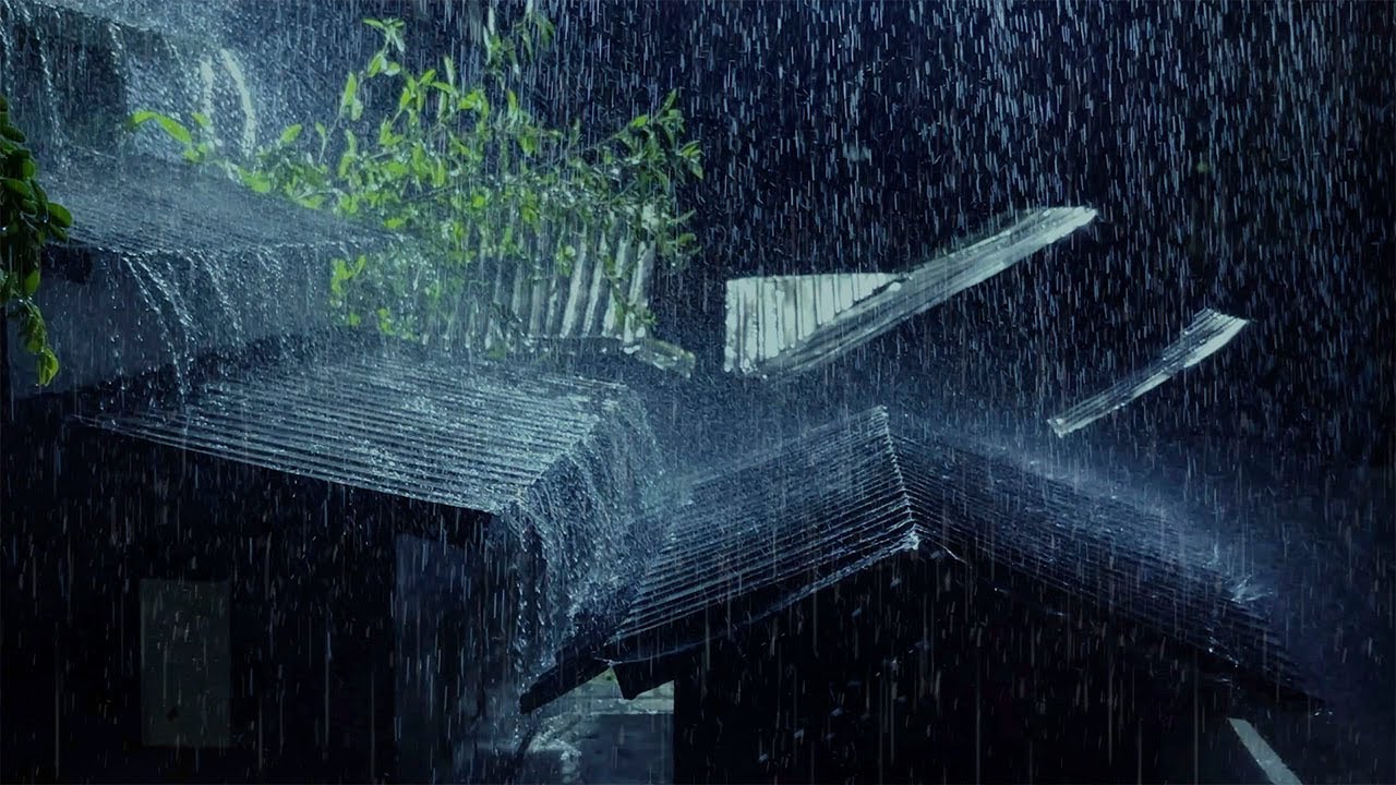 Goodbye Stress with Heavy Rain and Thunder Sleep Sounds on an Old Roof