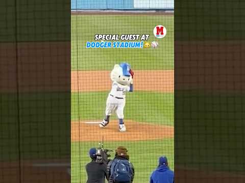 HELLO KITTY THROWS OUT THE FIRST PITCH OF THE NIGHT!⚾️🐱#HelloKitty #Dodgers #DodgerStadium #MLB