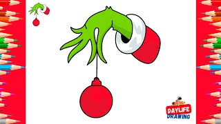 How to Draw The Grinch Hand Holding a Christmas Ornament | Easy Christmas Tutorial