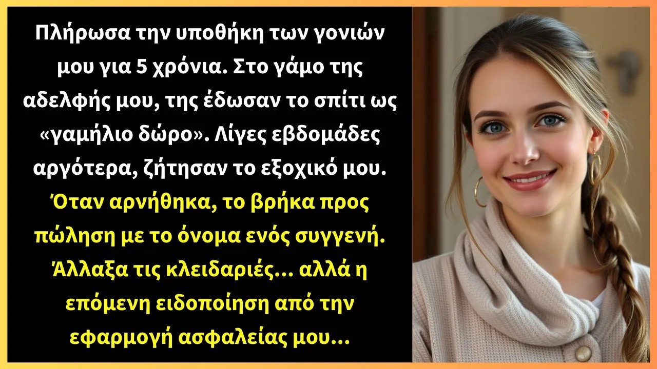 Πλήρωσα την υποθήκη των γονιών μου για 5 χρόνια  Στο γάμο της αδελφής μου, της έδωσαν το σπίτι ως