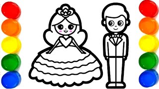 BRIDE & GROOM DRAWING STEP BY STEP | HOW TO DRAW COUPLE | EASY PAINTING, COLORING FOR KIDS, TODDLERS
