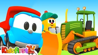 construction cartoon a truck builds a bulldozer for kids