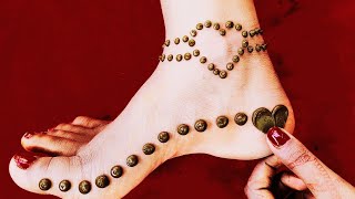 most easy heart mehndi trick - easy and simple dot mehndi trick with finger|| leg mehndi design 2020