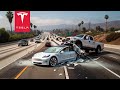 TESLA CRUSHED BY PICKUP TRUCK IN HIGHWAY CRASH