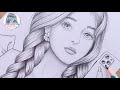 How to draw a girl with double braided hairstyle and iphone  pencil sketch for beginners