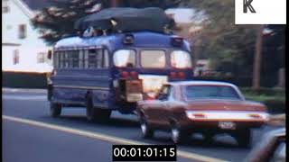 1960S, 1970S Usa, Hippie Bus At Gas Station, Police Following