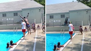 Guy Leaps Over Lifeguards Head