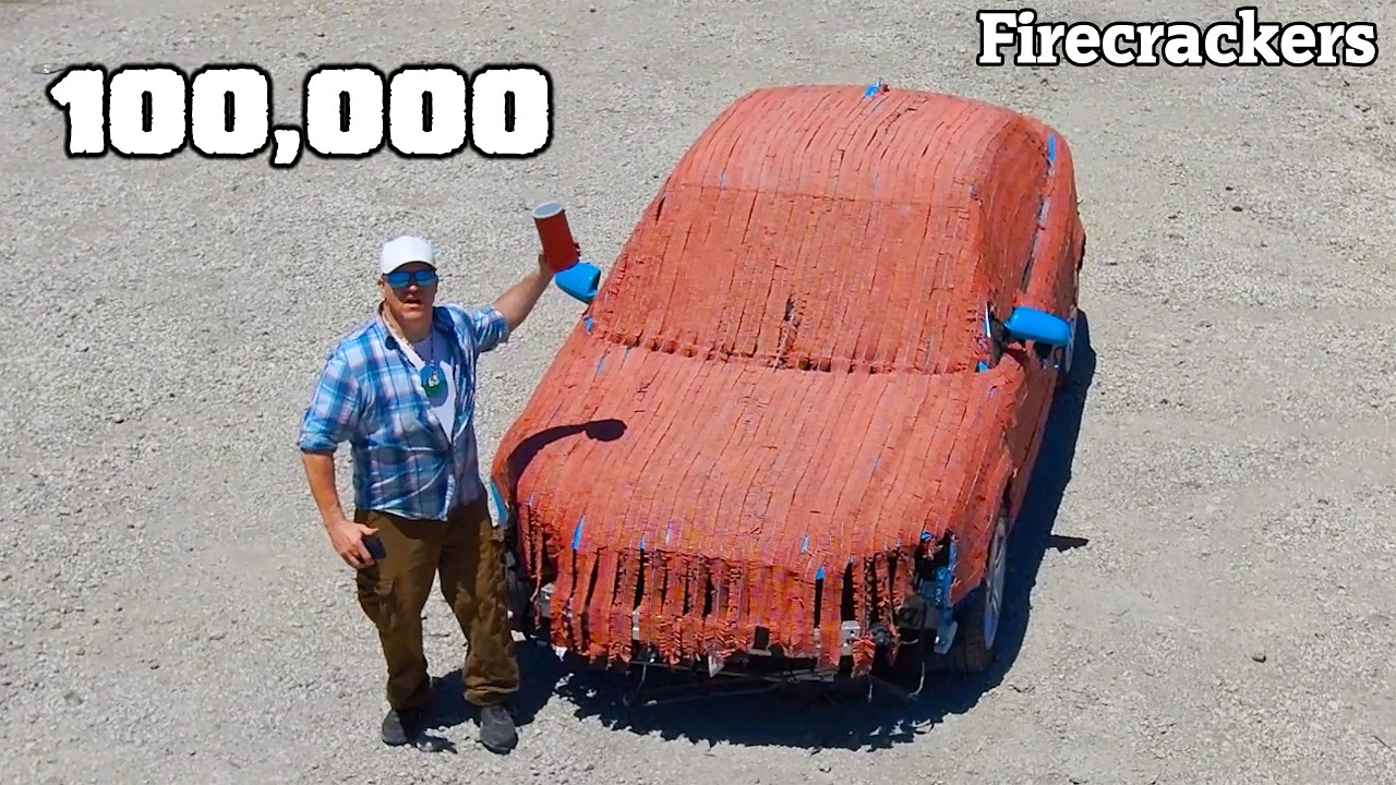 100,000 Firecrackers Glued to a Car
