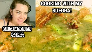 GRINGA COCINA COMIDA MEXICANA! CHICHARON EN SALSA! MEXICAN HOUSWIFE COOKING!