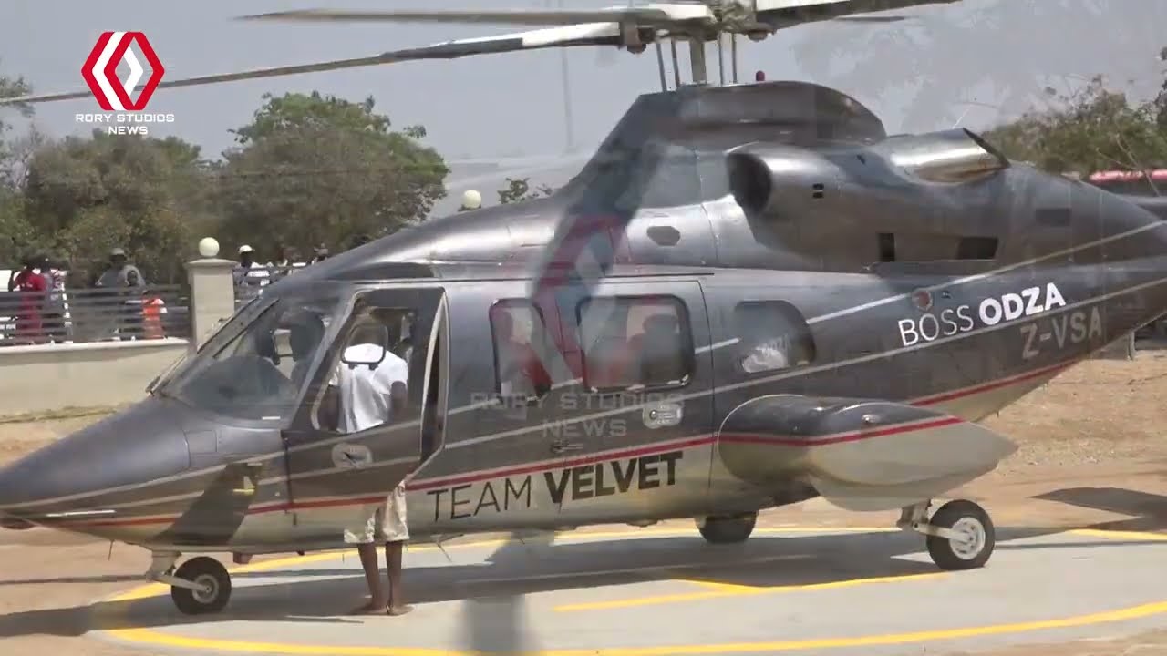 Madzibaba Owen's grant entrance in a helicopter at his shrine.