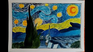 Vangoghyıldızlı Gece Çiziyoruz Suluboya Resim 