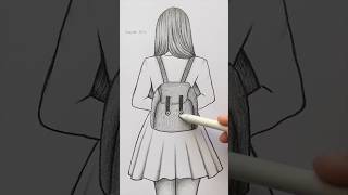 Girl With School Bag Drawing♥️ #Drawing #Shorts #Viral #Girldrawing #Easydrawing #Satisfying