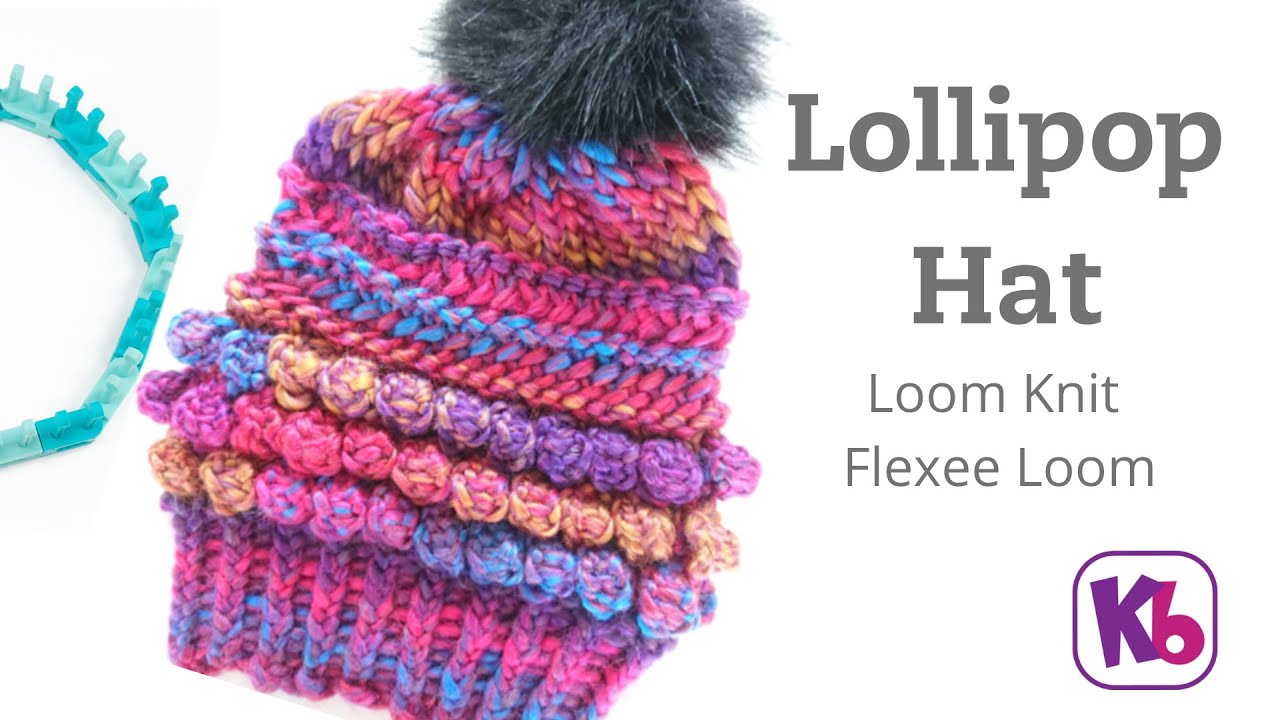 Lollipop Hat with baubles, loom knit