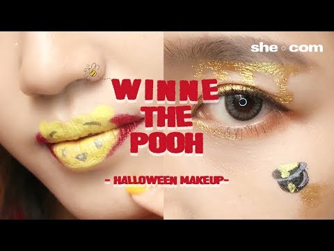 可愛萬聖節妝容！小熊維尼蜜糖眼妝+卡通唇妝｜she.com