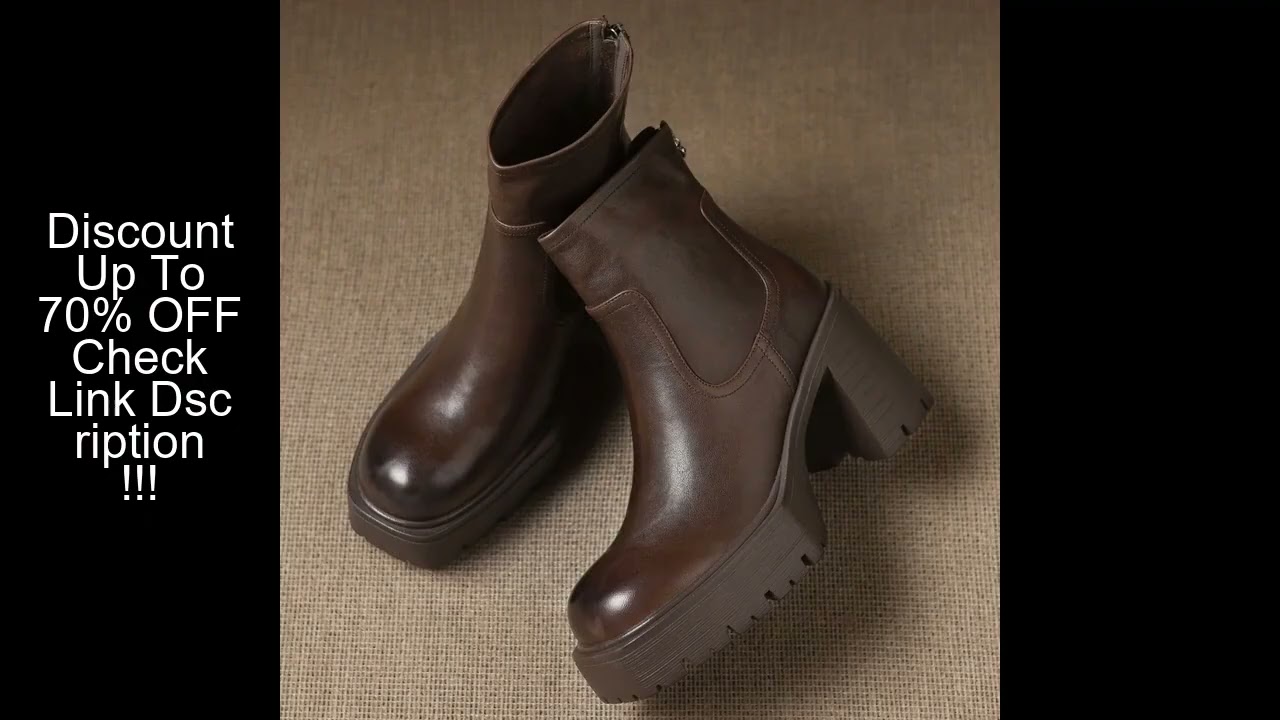 Women's sheepskin round toe back zip autumn ankle boots 8.5cm chunky heel platform punk female night