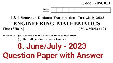 diploma maths question paper june july 2023 with answers | 20SC01T | C 20 Syllabus | dte