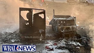 Multiple vehicles involved in fiery crash on I-95 in Dunn; Tractor-trailer to burst into flames