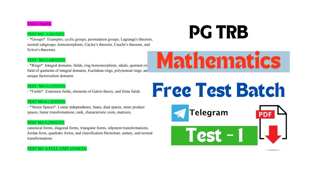 PG TRB Maths Free Test Batch | Based On New Syllabus 