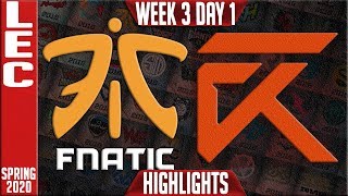 FNC vs XL Highlights | LEC Spring 2020 W3D1 | Fnatic vs Excel