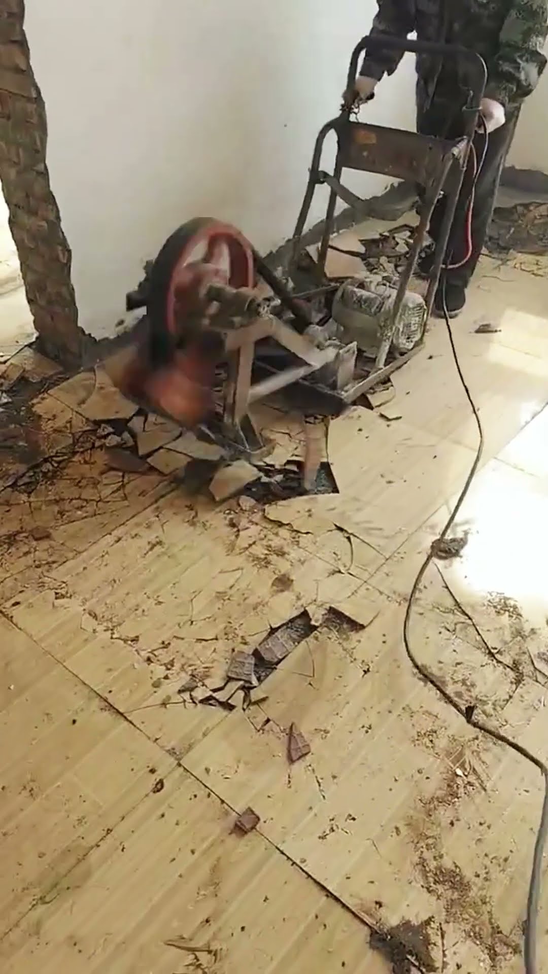 Floor replacement with new tile process- Good tools and machinery make work easy