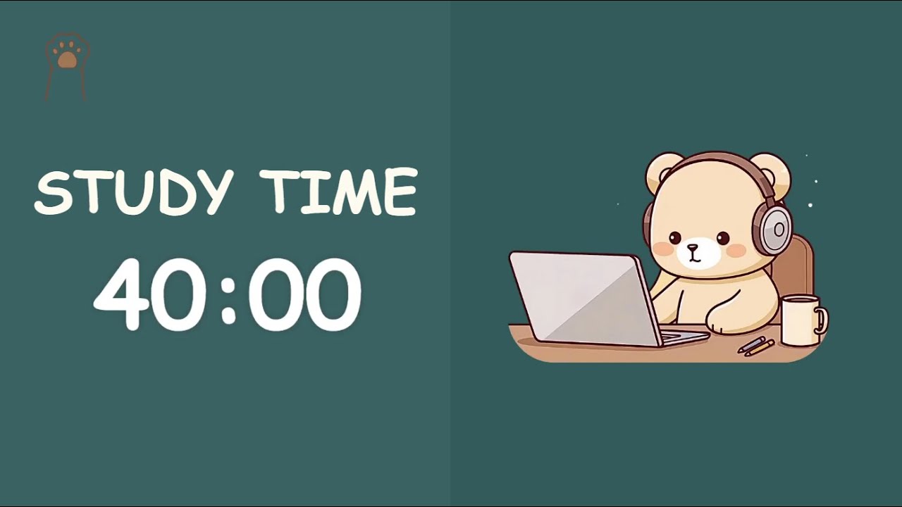 Study with Pomodorbear 🧸 | 40×2 Pomodoro | Brown Noise Deep Focus