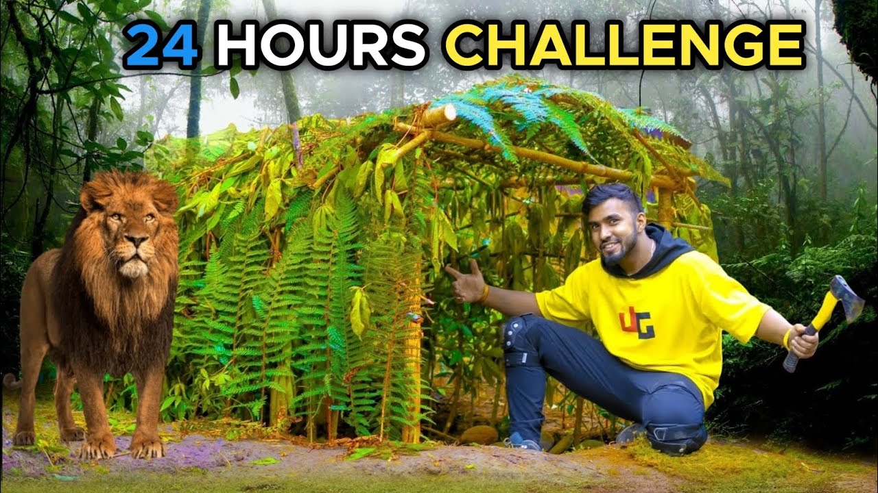 I BUILT A HOUSE IN JUNGLE | 24 HOURS CHALLENGE | TECHNO GAMERZ ...