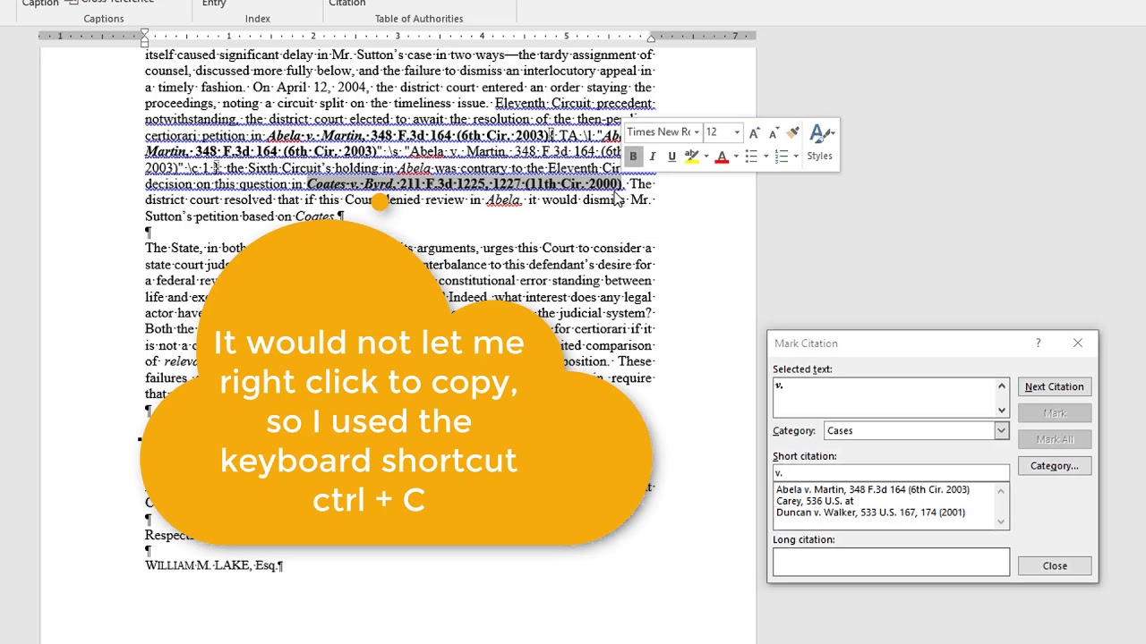 Marking Authority and Generating a Table of Authorities YouTube