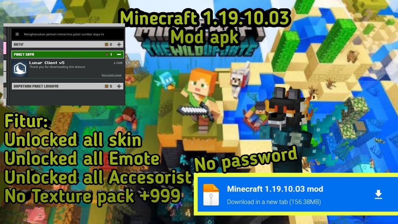 Download Minecraft 1.19.10.03 mod apk Unlocked all skin & emote