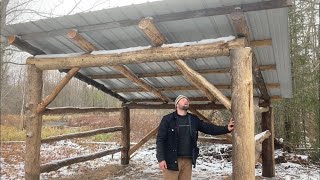 #146 DIY Log Framed Woodshed Start to Finish