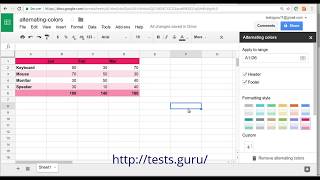 Alternating Colors for Rows in Google Sheets