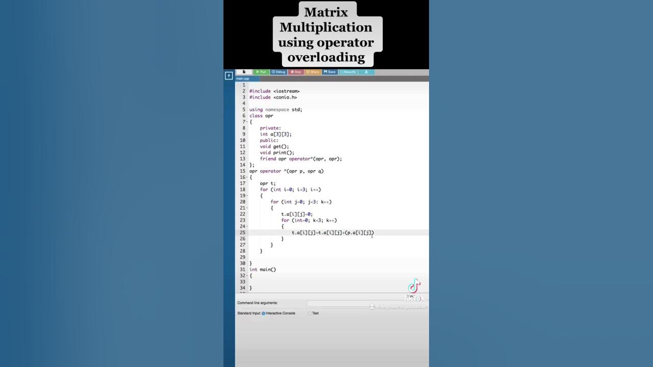 Matrix multiplication using operator overloading in cpp computer aided