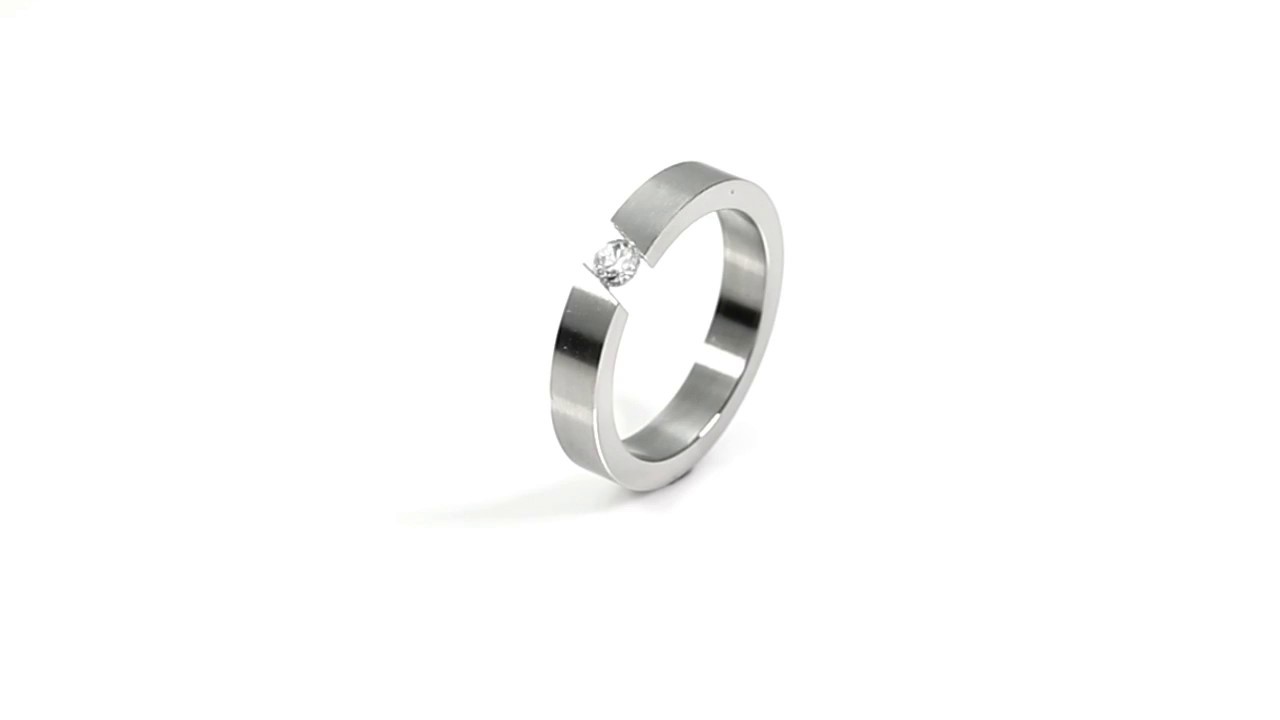 Engravable stainless steel ring  with CZ stone