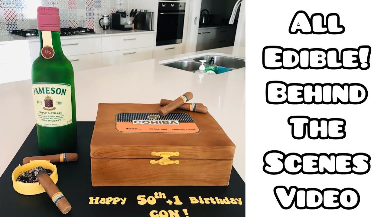 Cigar Box & Bottle cake tutorial - 3D carved cake