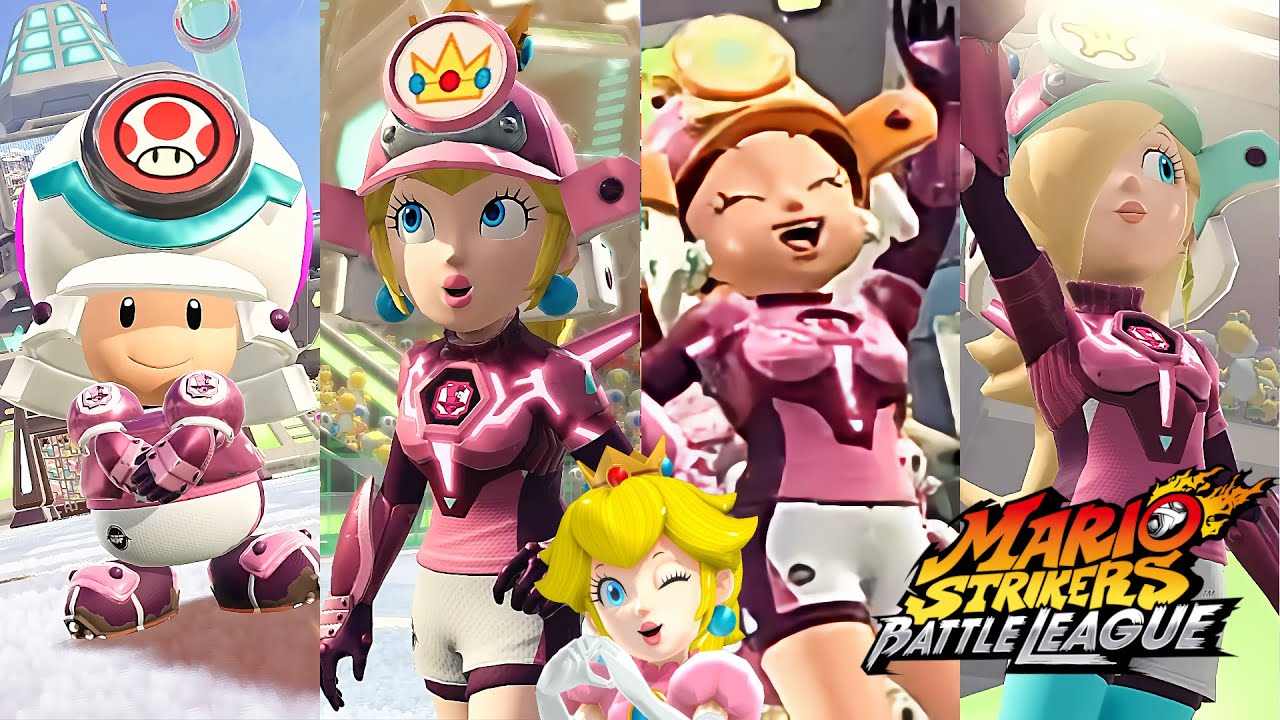 Mario Strikers Battle League Toad Peach Daisy and Rosalina vs Team Bowser at Urban Rooftop
