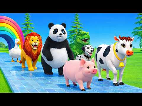 Long Slide Game with Dinosaur Lion Cow Hippopotamus Gorilla 3d Animal Game Funny 3d Animals