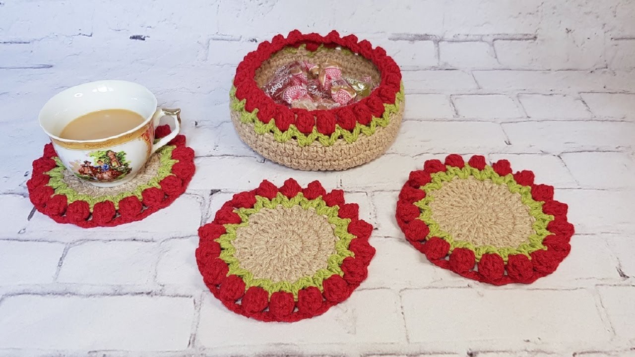 Подставка крючком / Корзинка крючком / Набор тюльпан