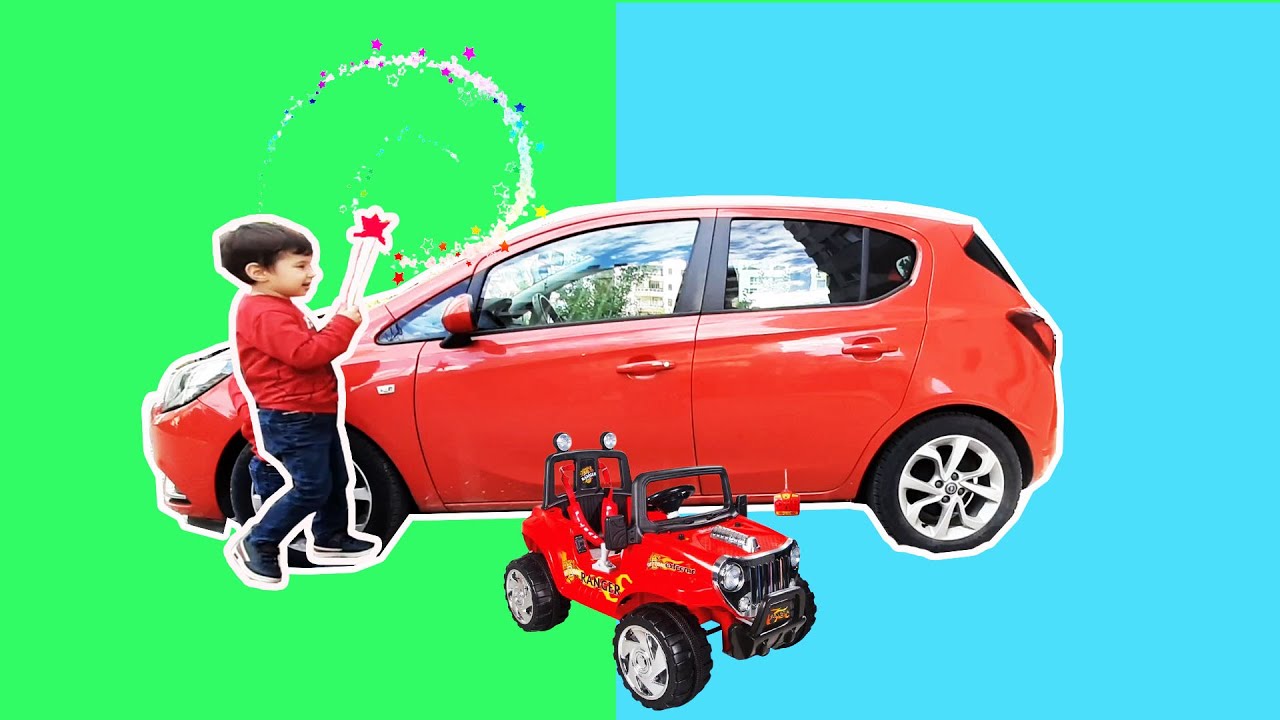 ⁣Berkay sihirli değnek ile arabamızı akülü araba'ya çevirdi | çocuk videosu