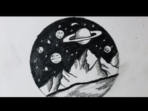 Easy and Beautiful Space pencil Sketch Colour Scenery step by step