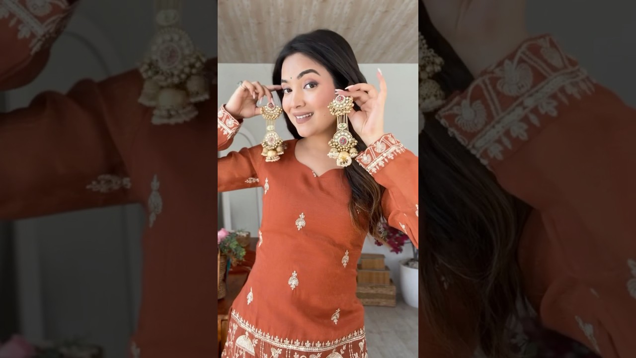 Light Orange Sequins Embroidered Suit – Bell Bottom Set with Dupatta