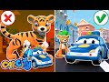 GIANT ANIMALS ATTACK cause POLICE CAR to crash|Emergency Vehicles for Kids|Car Repair