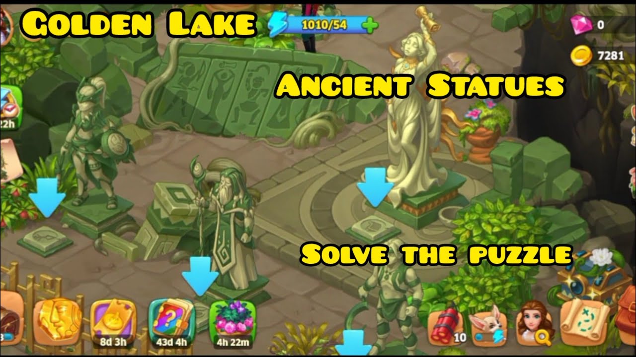 Island Hoppers Jungle Farm game/Lvl 20 /Chapter 1/Golden Lake/Ancient Statues/Solve the puzzle