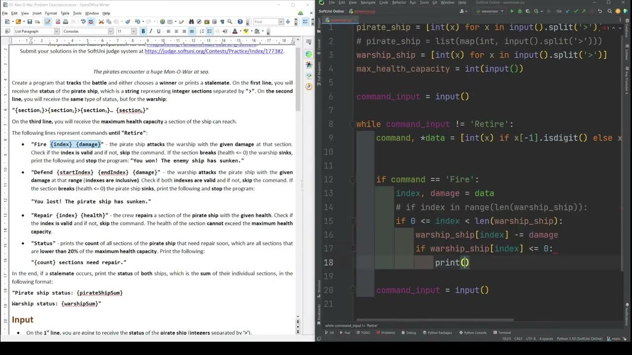 SoftUni Fundamentals - 03. Man O War - Python 06. Programming ...