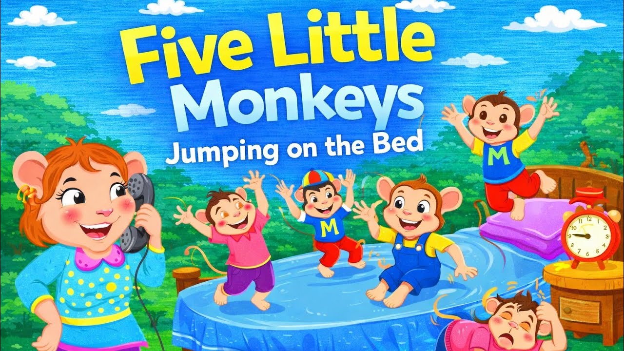 Five Little Monkeys Jumping on the Bed | Fun Nursery Rhyme for Kids 🐒🛏️ ...