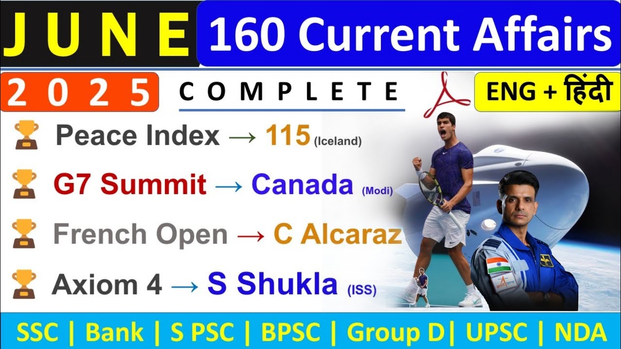 JUNE 2025 MONTHLY CURRENT AFFAIRS | TOP 160 JUNE CURRENT AFFAIRS | JUNE MONTHLY CA 2025 | INDOLOGUS