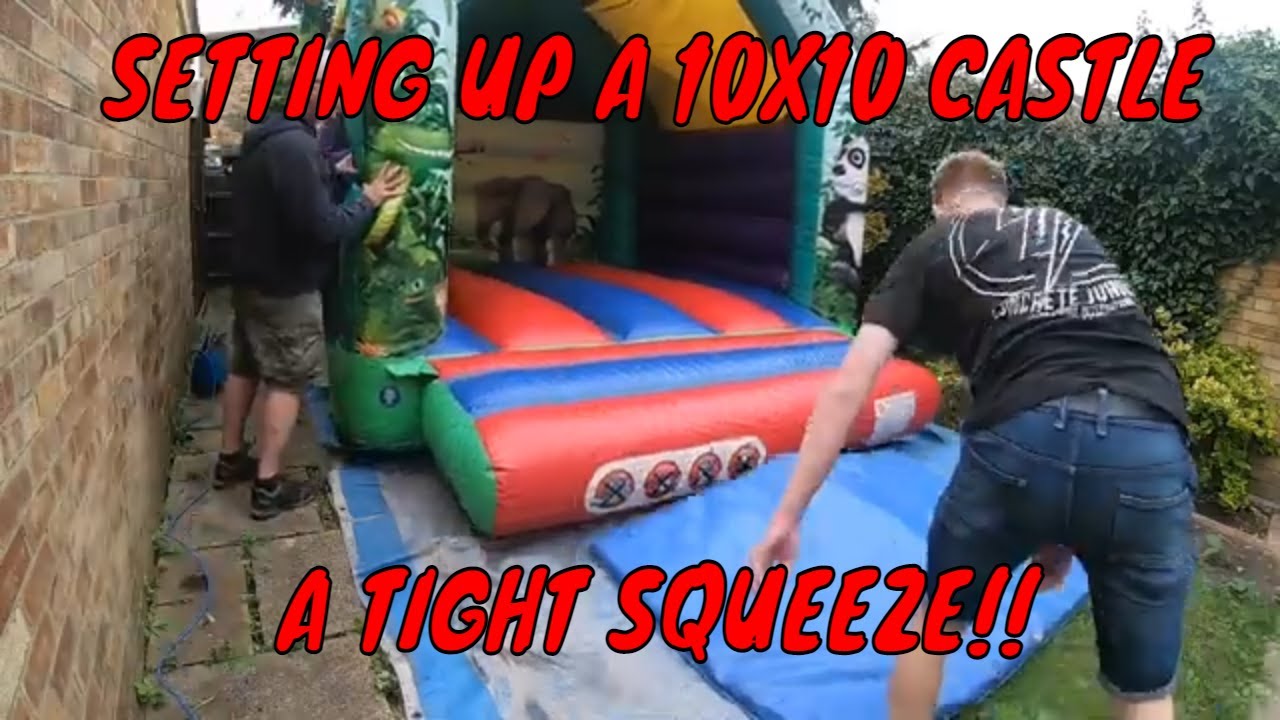 Setting Up The 10x10 Jungle Bouncy Castle...A TIGHT SQUEEZE!!
