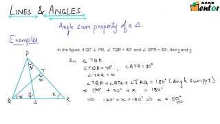 9.6.10 Angle sum of a triangle and external angle - Example 1 - Lines and Angles - Class 9 CBSE math