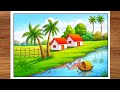 How to Draw Easy Riverside Village Scenery Step by Step | Easy Landscape Art