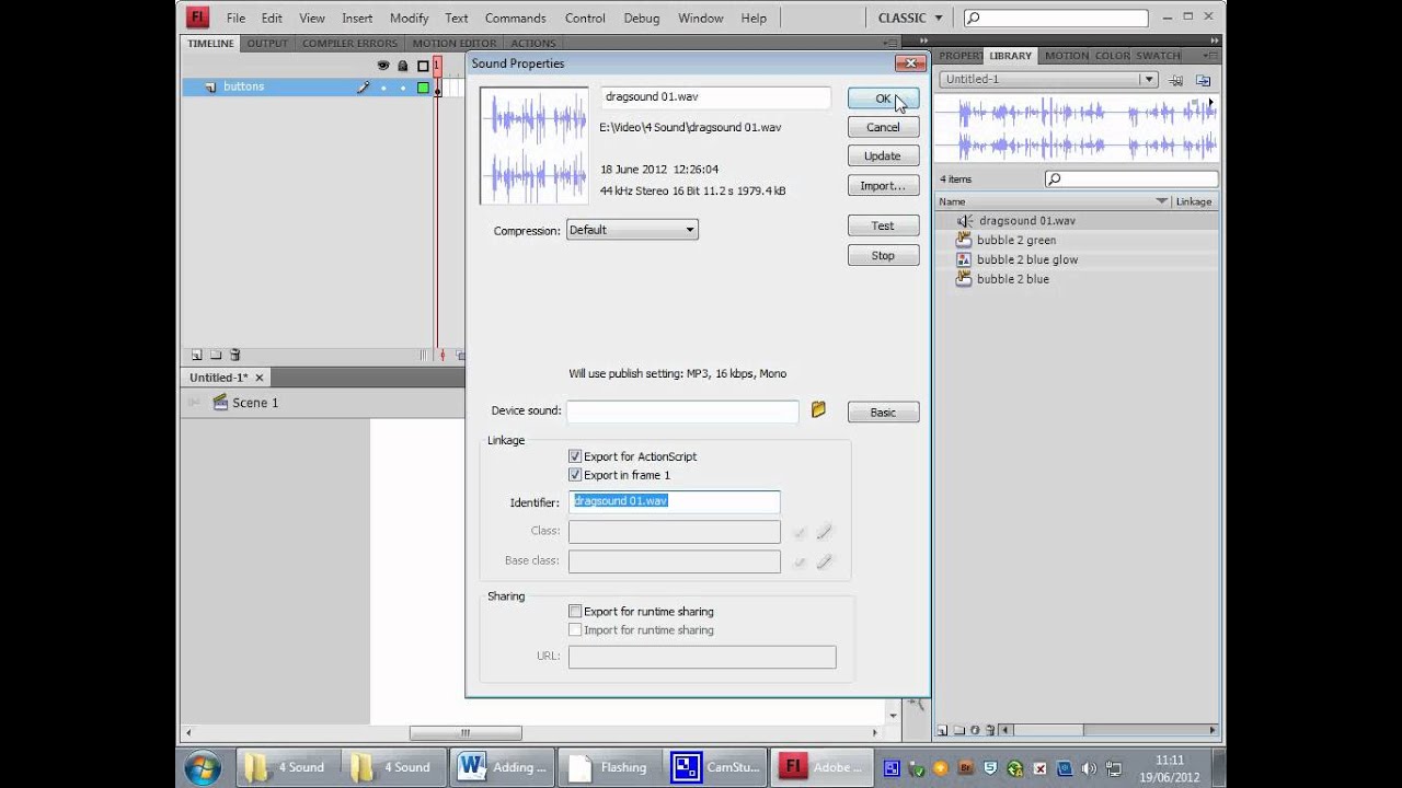 Flash CS4 Adding Sound using Actionscript 2 Part 3 - YouTube