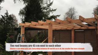 In this video you see step by step how we build a patio cover or terrace roof. We use Douglas wood and use a Router to make a 